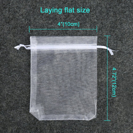 100PCS Sheer Organza Bags, White Wedding Favor Bags with Drawstring, 4x4.72 Jewelry Gift Bags for Party, Jewelry, Christmas, Mother's Day, Festival, Bathroom Soaps, Makeup Organza Favor Bags
