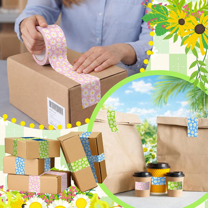 Marspark 3 Rolls Packaging Tape 50 Yard x 2 Inch Decorative Printed Duct Wrapping Tape for DIY Crafts Scrapbooking Crafting Boxes Decorations(Daisy)