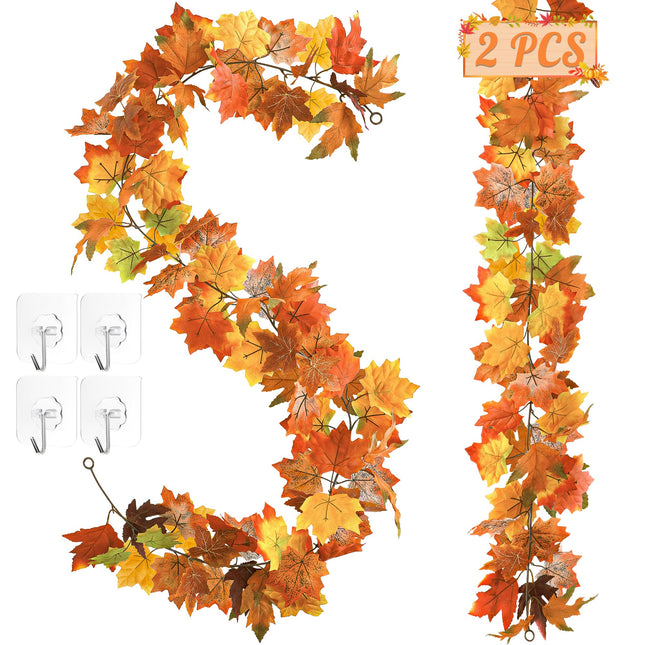 2Pack 11.8FT Fall Garland for Mantle Indoor Outdoor Thanksgiving Decor
