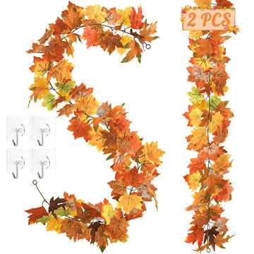 2Pack 11.8FT Fall Garland for Mantle Indoor Outdoor Thanksgiving Decor