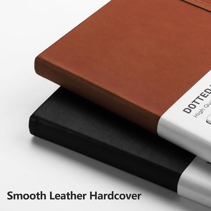 RETTACY Dotted Journal Notebook, 192 Pages, A5 Medium Size (5.7'' x 8.3''), Leather Hardcover, 100 GSM Thick Paper, for Journaling, Planning, Tracking (Black)