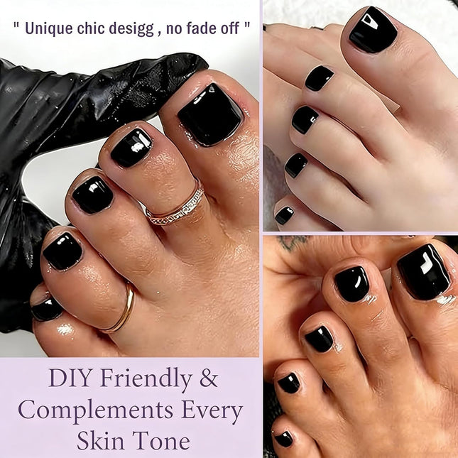 24pcs Black Toe Nail Press Ons Square Toe Press On Nails Pre-Designed Soft - photo 2