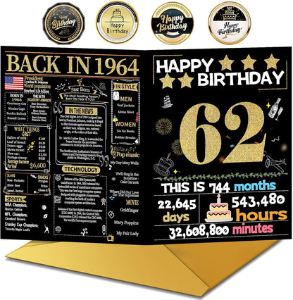 62nd Birthday Card with Envelope - Back in 1964