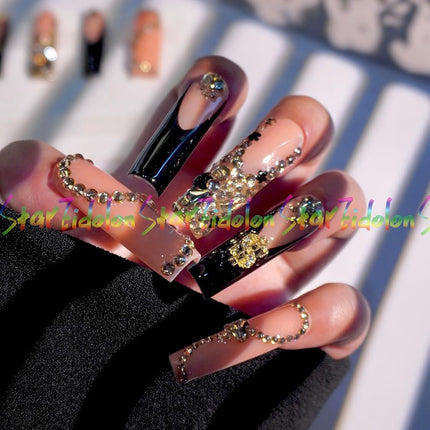 HAND-PAINTED White Press Ons Neon Small Press on Nails Long French Press on Nails Coffin Medium Short Nail art Fake Nail Art Kit with 7g Glue on Nails Handmade Almond Square Nails (Medium, J7)