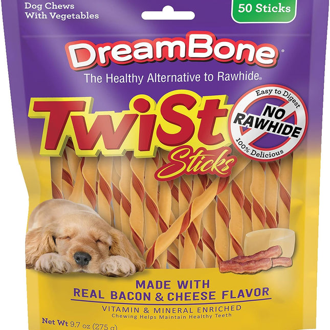 Twist Sticks, Made With Real Bacon And Cheese Flavor, Rawhide-Free Chews For Dogs, 50 Count