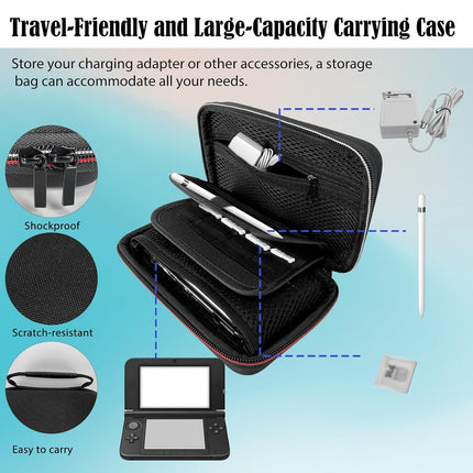 JDGPOKOO 5 in 1 Accessories Kit for Nintendo 3DS XL/LL, Carrying Case for 3DS XL/LL, Clear Shell Case, 2 Set Screen Protectors and Charging Cable Compatible with Nintendo 3DS‌ XL/LL ONLY