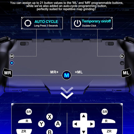 Gammeefy Switch Controllers Compatible with Nintendo Switch/Switch OLED, One-Piece Joypad Controller Replacement for Switch Pro Controller with 9 Lights Color, Turbo, Macro, KeyLinker APP, Game Boy Color