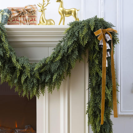 9Ft Christmas Garland,Real Touch Cedar Garland,Realistic Faux Pine Garlands