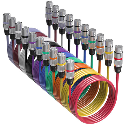 10 Pack XLR Cable 15ft Multicolor Male to Female Microphone Audio Cables