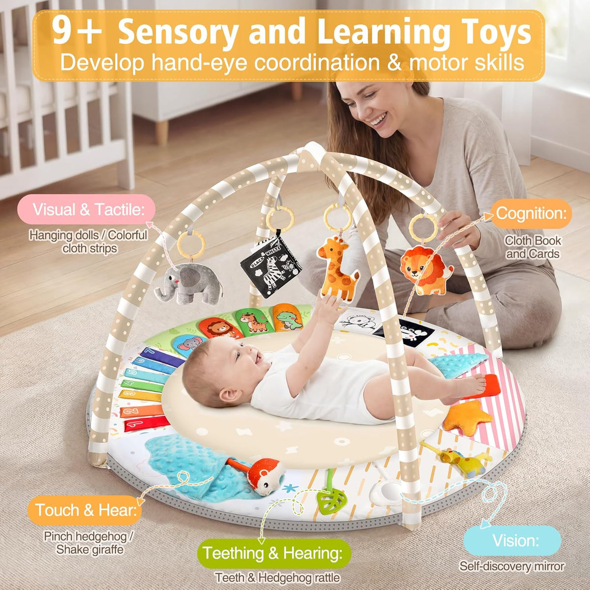 Tummy Time Mat - Comfortable Baby Floor Play Mat Activity Gym for 0-3-6-18 Months, 6 Developmental Zones - photo 3