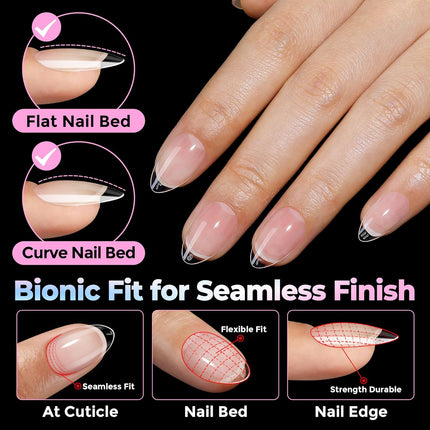UNA GELLA Short Almond Nail Tips 15 Sizes 300PCS Pre-Etched Soft Gel Clear Nail Tips Easy DIY Salon Short Almond Press On Nails Snug Fit Acrylic Fake Tips Extensions Long-Lasting Hold