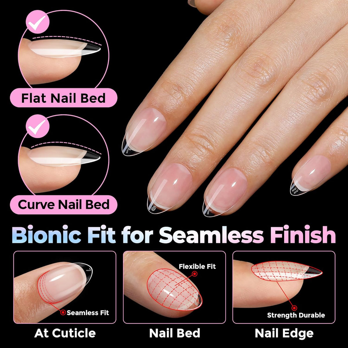 Short Almond Nail Tips 15 Sizes 300PCS Pre-Etched Soft Gel Clear Nail Tips Easy DIY Salon Short Almond - photo 2