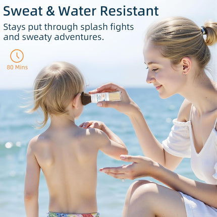 Powder Sunscreen for Kids SPF 50, Brush-On Zinc Oxide Mineral Powder for Face and Body, Reef Safe Scalp Sunscreen Brush, Waterproof, Travel Size, Beach Summer Camping Essentials for Kids Babies