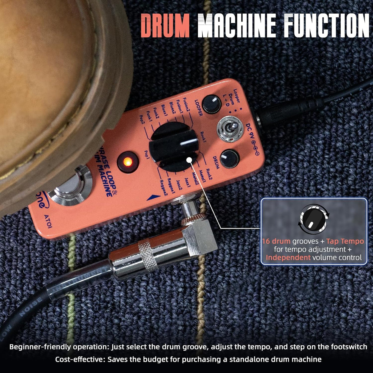 Looper Drum Machine Guitar Pedal with 20-Minute Loop - photo 4