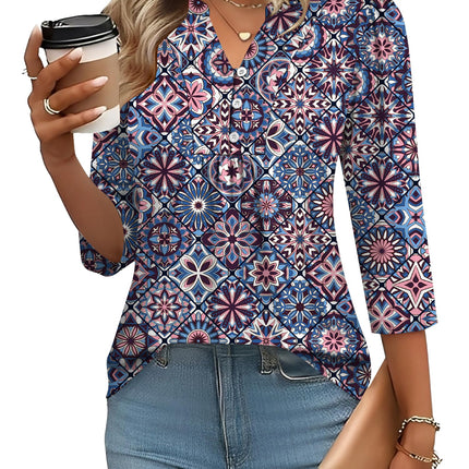 3/4 Length Sleeve Womens Tops Dressy Casual Henley V-Neck Summer Tops
