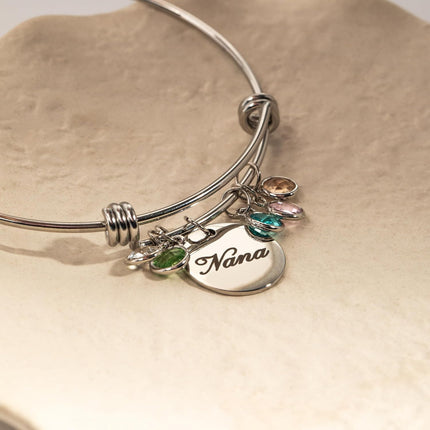 Custom Grandma Birthstone Bangle Bracelet, Personalized Children’s Birthstone Gift for Mom, Handmade Jewelry for Her, Birthday Mothers Day Gift for Women, Meaningful Present for Grandma