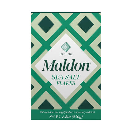 Maldon Salt, Sea Salt Flakes, 8.5 oz (240 g), Kosher, Natural, Unique Gourmet Pyramid Shaped Salt Flakes, Perfect for a Wide Range of Dishes, Hand-Harvested for Four Generations (Packaging May vary)