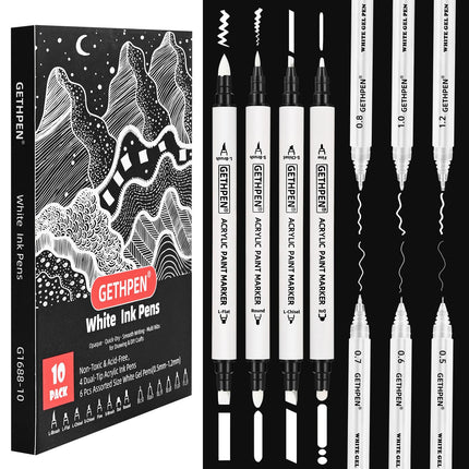 White Pens Set, White Gel Pens, Dual-Tip Acrylic Paint Pen, 7 Pack