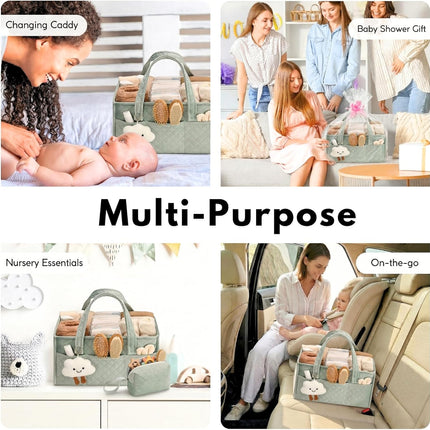 PeraBella Baby Diaper Caddy Organizer, Baby Basket Shower Gift, Portable Changing Table Basket, Postpartum Caddy & Tote Bag Pouch, Newborn Boy & Girl Nursery Essentials Registry, Car Diaper Organizer
