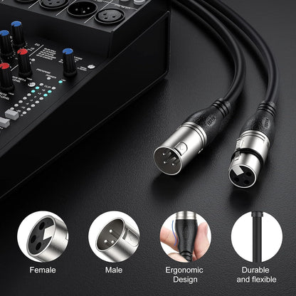 XLR Cable 2ft 10 Packs - Premium Balanced Microphone Cable with 3-Pin XLR Male to Female Mic Speaker - photo 2