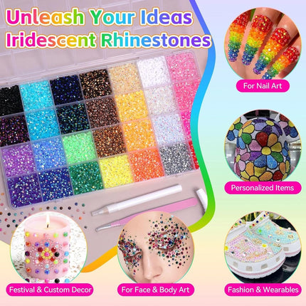 32000Pcs Rhinestones for Bedazzling Kit with Tools, 3mm Flatback Resin Gems for Crafting, Colorful Resin Rhinestones Bedazzler Kit for Clothing Shoes DIY Tumblers & Face Makeup