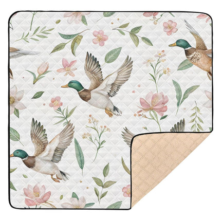 Mallard Ducks Baby Play Mat for Floor 50" X 50" Foldable Waterproof Non-Slip Playmat for Baby Playpen Quilted Crawling Mats Game Rug