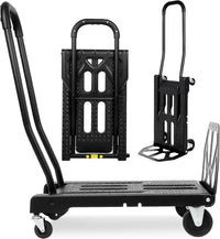 Folding Hand Truck with 4-Wheel Mode, 2 in 1 Collapsible Push Cart & Fold-Up Toe Plate – 300lbs Heavy Duty Dolly Pull Cart with Wheels Portable Hand Truck for delivery, Warehouse & Moving