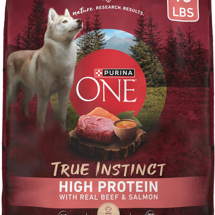 Purina ONE Natural High Protein Dry Dog Food Dry True Instinct with Real Beef and Salmon With Bone Broth and Added Vitamins, Minerals and Nutrients - 15 lb. Bag
