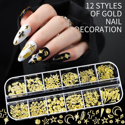 Nail Charms Nail Gems with 15 Sheets Gold Nail Stickers, 6 Boxes of Rhinestones for Nails Art Tools, 3D Nail Decals Pearls for Nails