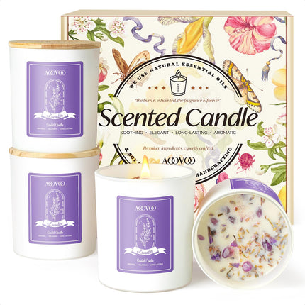 Fall Candles Set - 4 Pack Candles for Home Scented, 28 oz Natural Soy Wax 200 Hour Long Lasting, Autumn Gifts Set for Women Men Fall Fragrance of Pumpkin/Apple Cinnamon/Clove/Wheat Vanilla