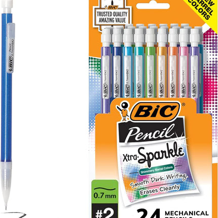 BIC Xtra-Sparkle Number 2 Mechanical Pencils With Erasers, Medium Point (0.7mm), 24-Count Pack, Mechanical Pencils for School Supplies