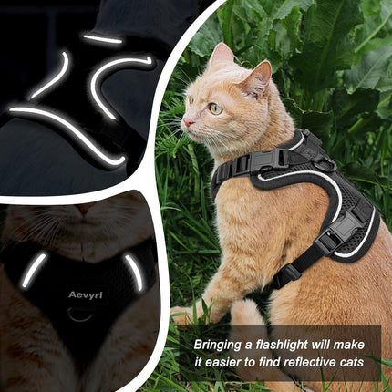 Cat Harness, Cat Harness and Leash for Walking, Adjusted in Four Directions and Breathable Cat Harness for Anti Escape that can be Fitted and Positioned, Reflective Strips Harness, Black, M