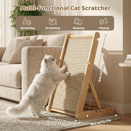 XiaZ Cat Scratcher, 23" Sisal Cats Scratching Board with 5 Adjustable Heights, No Assembly Required, Foldable Cat Scratchers for Indoor Cats and Kittens, Ready to Use