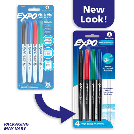 Wet Erase Markers, Semi-Permanent Markers, Assorted, Ultra Fine Point, 4 Count