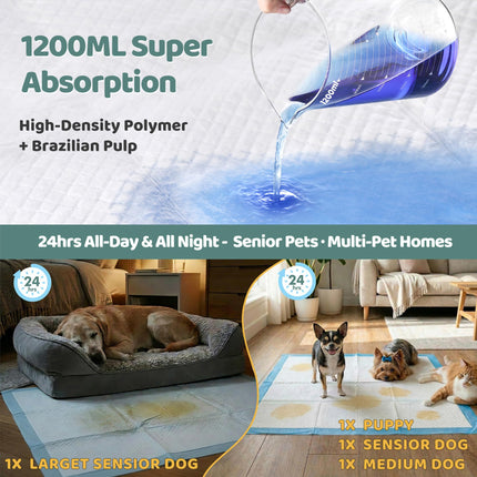 XL 6-Layer Ultra Absorbent 1200ml 48-Hour Leak-Proof Dog Pee Pads, Quick Dry Extra Large Puppy Pads for Puppy Training, Senior & Incontinent Dogs, Cats, Overnight Use, 28"x34", 30 Count