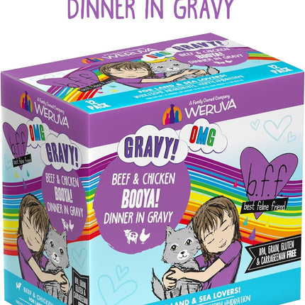 Weruva B.F.F. OMG - Best Feline Friend Oh My Gravy!, Booya! Beef & Chicken in Gravy Cat Food, 2.8oz Pouch (Pack of 12)