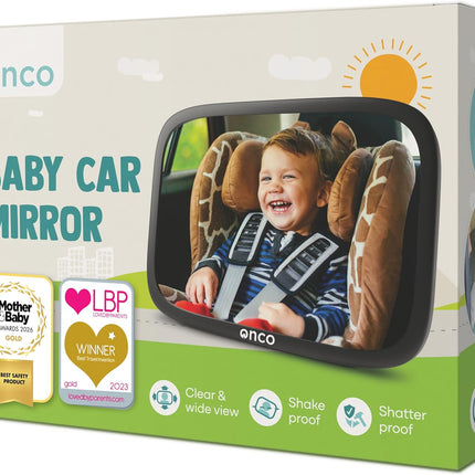 Onco Baby Car Mirror Rear Facing - Double Award-Winning Convex Car Mirror for Baby, 100% Shatterproof & Shakeproof with 360° Rotation, Newborn Essentials (9.6 x 6.9 in)