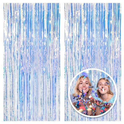 2 Pack Silver Foil Curtain Party Streamers Metallic Tinsel Foil Fringe Photo Booth Backdrop for Birthday Wedding Engagement Baby Shower Bachelorette Christmas Holiday Celebration Party Decorations