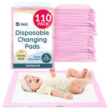 Disposable Changing Pads for Baby (110 Pack) | 13" x 18" Pink Disposable Diaper Changing Pad Liners | Super Absorbent, Leak-Proof | Waterproof, Quick Dry Underpads