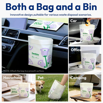 Disposable Car Garbage Bin Bags, Vomit Trash Bags made with Recycled HDPE for Boat, Plane, Travel, Camping, Bedroom, Study Room, Office and Car, 20 pcs,Purple