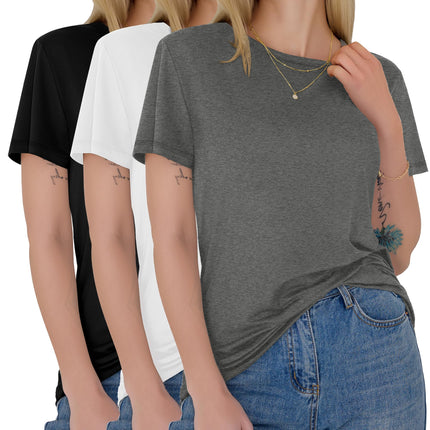 3 Pack Womens T-Shirts Short Sleeve Summer Tops Soft Basic Tees 2026