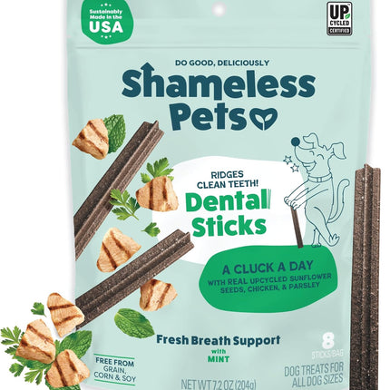 Shameless Pets Dental Treats for Dogs, A Cluck A Day - with Digestive Support for Teeth Cleaning & Fresh Breath - Dog Bones Dental Chews Free from Grain, Corn & Soy