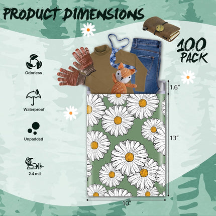 JinRuiKJ Chrysanthemum Poly Mailers 10x13 Inch 100 Pcs - Heavy Duty Tear-Proof Mailings Envelopes - Waterproof Shipping Bags for Small Business & Boutique