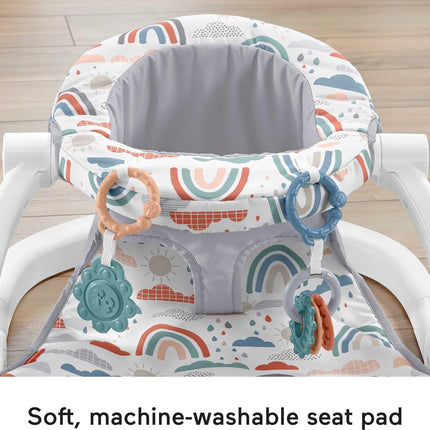 Fisher-Price Portable Baby Chair Sit-Me-Up Floor Seat with Developmental Toys & Machine Washable Seat Pad, Rainbow Showers