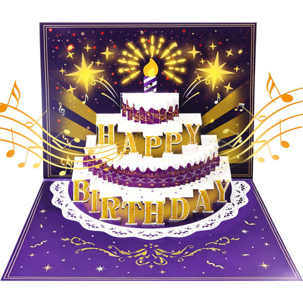 Pop Up Birthday Cards for Men, LED Light & Music Blow The Candle