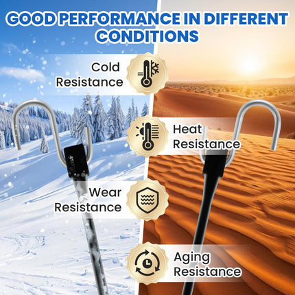 21" Rubber Tarp Straps with 150% Max Stretch, 100% EPDM Bungee Cords with Metal Crimped S Hooks, Ideal for Securing Tarps, Cargo, Canvases, Weatherproof (10 Pack)
