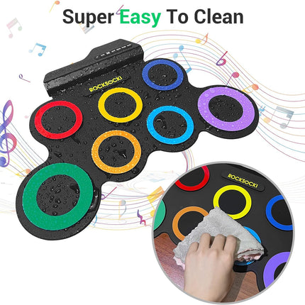 ROCKSOCKI Electric Drum Set, 7-Pad Kids Electronic Drum Set with Headphone Included, Roll-up Drum Practice Pad, Great Holiday Xmas Birthday Gift for Kids