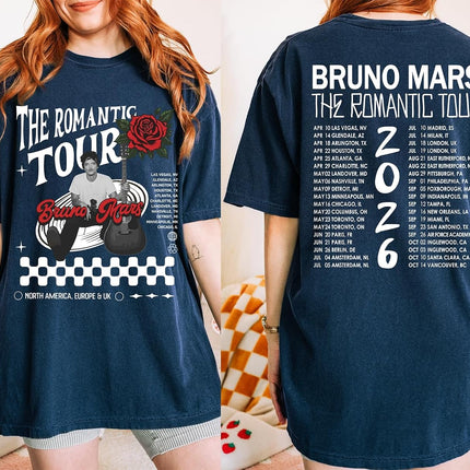 Vintage The Romantic Tour Shirt - Bruno Music Fan Merch Gift - Front and Back Printed Concert Tee