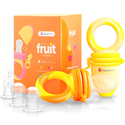 Baby Food Feeder/Fruit Feeder Pacifier Nibbler (2 Pack) - Infant Teething Toy Teether Weaning in Appetizing Colors | + Additional Silicone Sacs