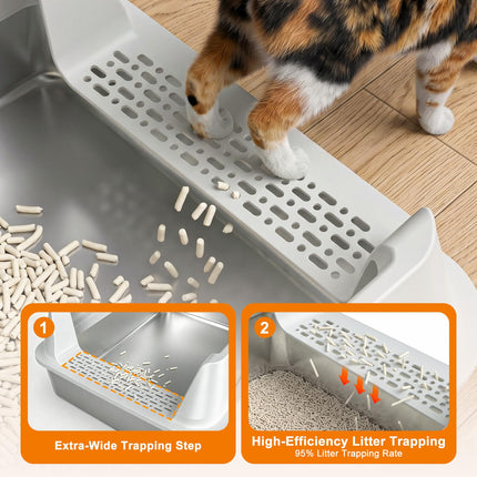 Stainless Steel Litter Box with Lid, High Sided Metal Litter Boxes